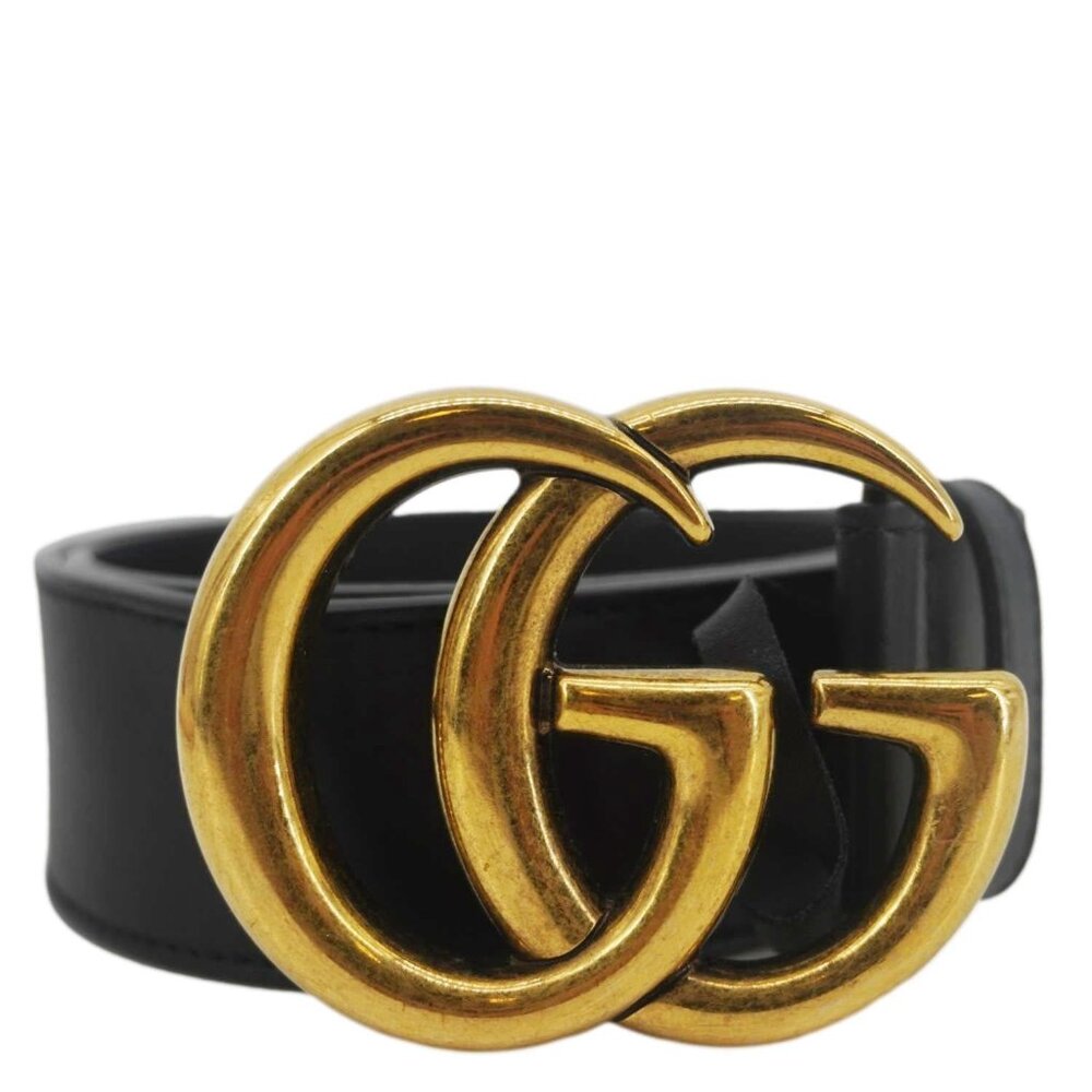 Gucci Black Leather Belt with Gold GG Buckle